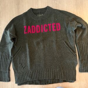 Zadig & Voltaire Dark Olive Sweater with Fuchsia Lettering
